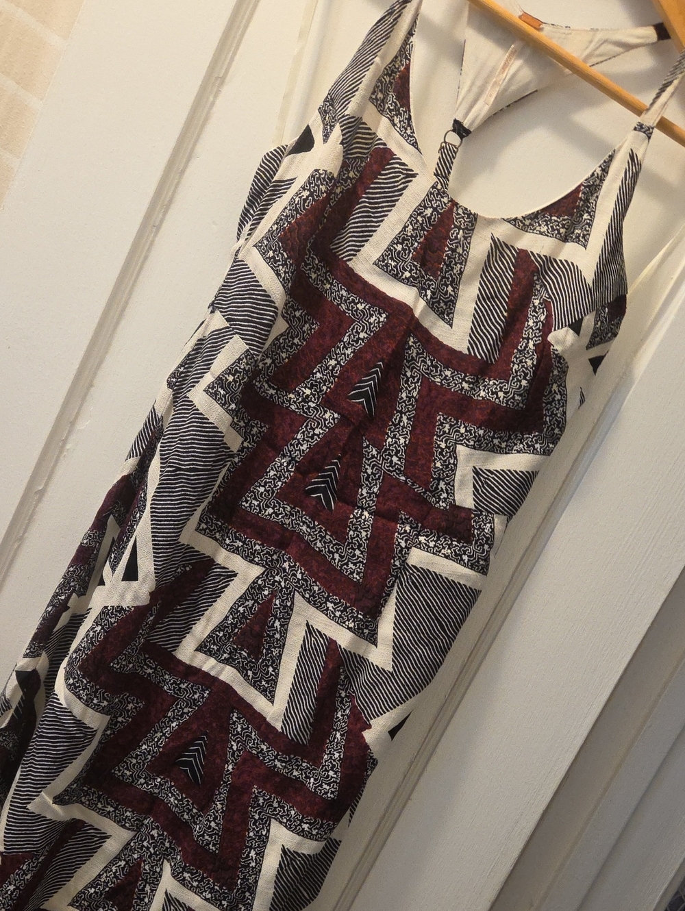Free People Boho Geometric Print Halter Dress - Burgundy & Ivory